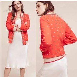 Anthropologie Conditions Apply Arabella Red Embroidered Bomber Jacket - Medium